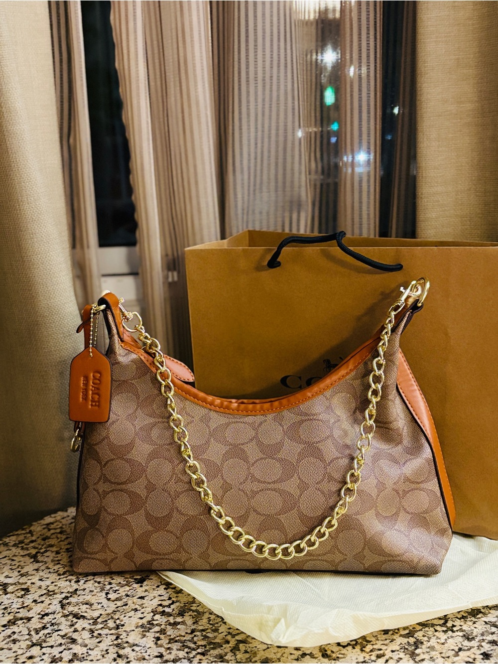Coach Brown Signature Chain-Handle Shoulder Bag - Picture 2 of 6